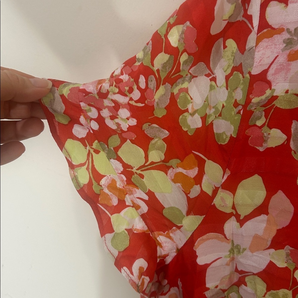 J. JILL Floral Short Sleeve True Wrap Dress in Papaya Red Rayon Size Large - Picture 6 of 16